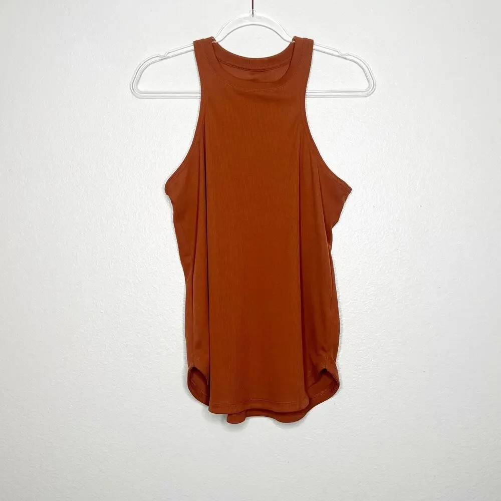 NIKE Dri Fit Studio Ribbed Athletic Tank Top Racerback Burnt Orange Womens Sz M